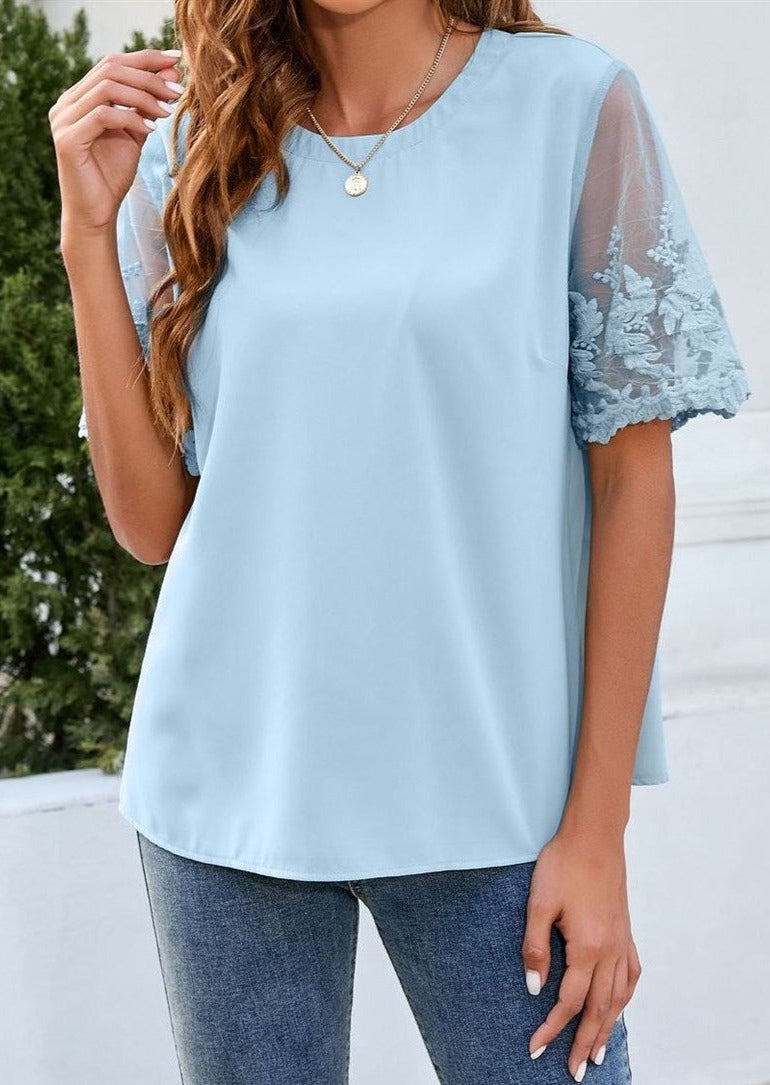 Embroidered Sheer Sleeve Top