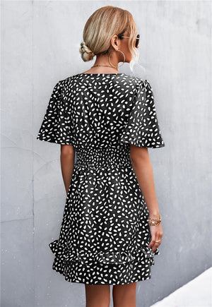 Butterfly Sleeve Dotted Ruffled Dress