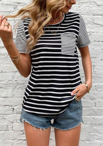 Contrasting Stripe Pocket Top