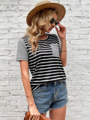 Contrasting Stripe Pocket Top