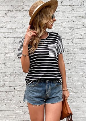 Contrasting Stripe Pocket Top