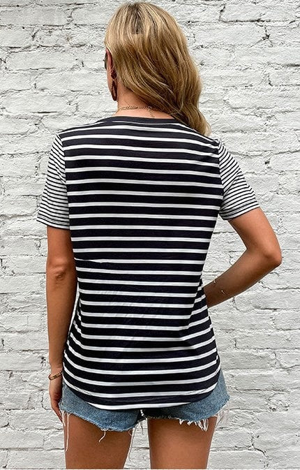 Contrasting Stripe Pocket Top