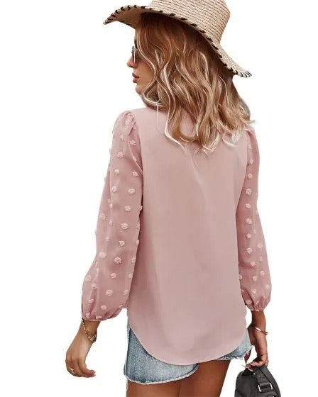 Dotted Sleeve Pleated Top