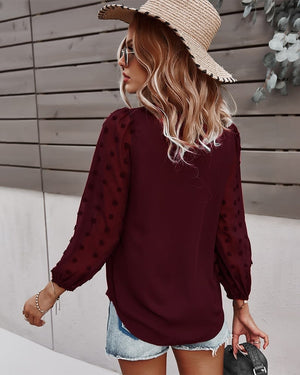 Dotted Sleeve Pleated Top