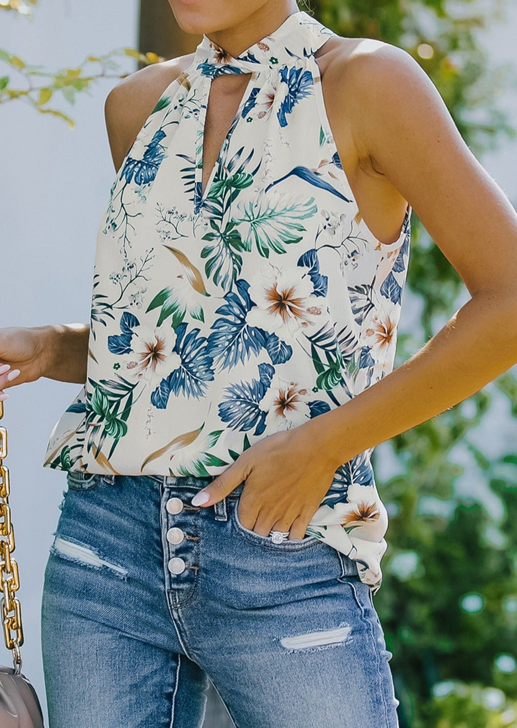 Tropical Tie Back Keyhole Top