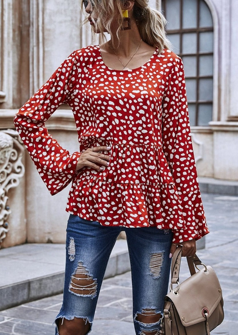 Dotted Bell Sleeve Tier Top