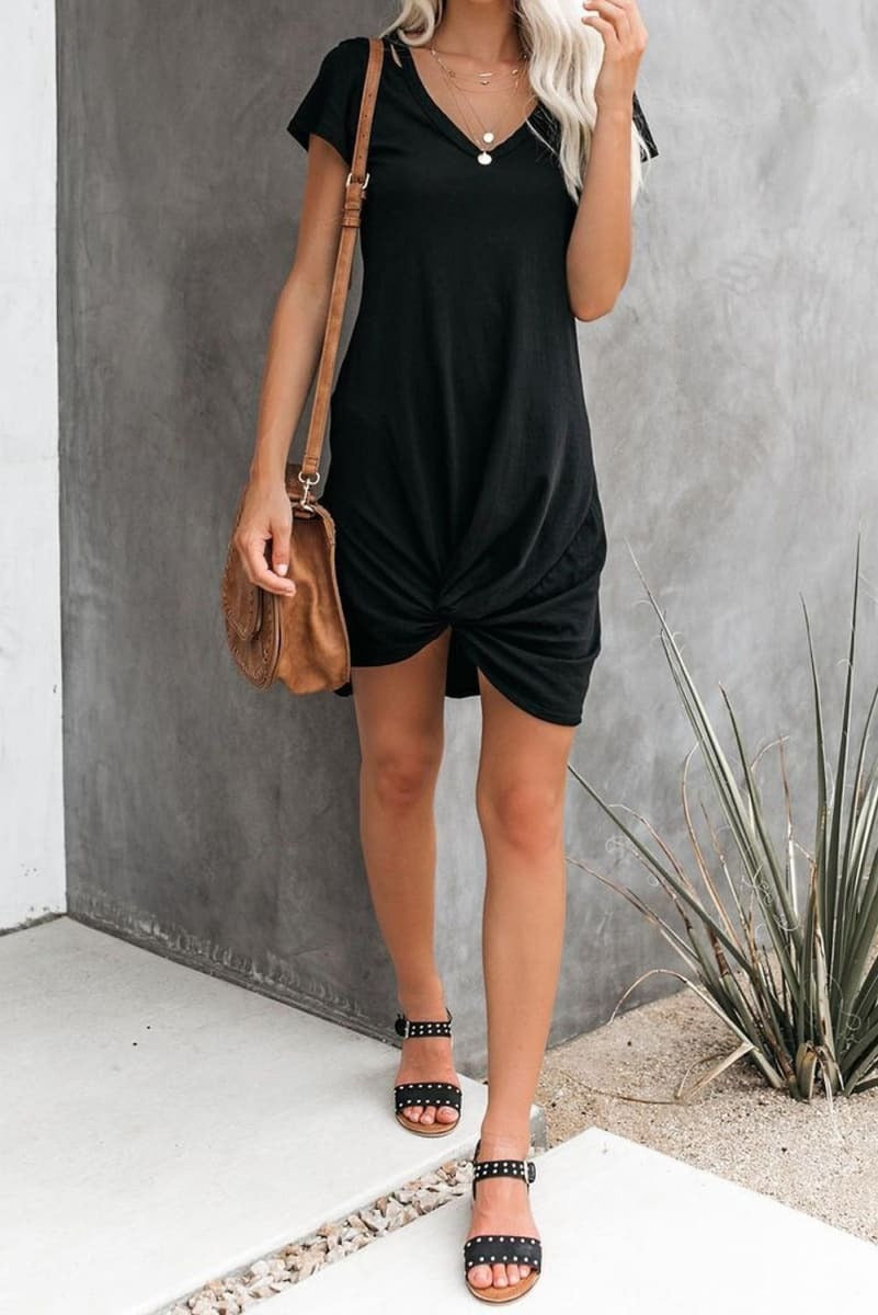 Cutout Knotted T Shirt Dress