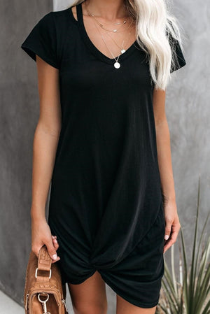 Cutout Knotted T Shirt Dress