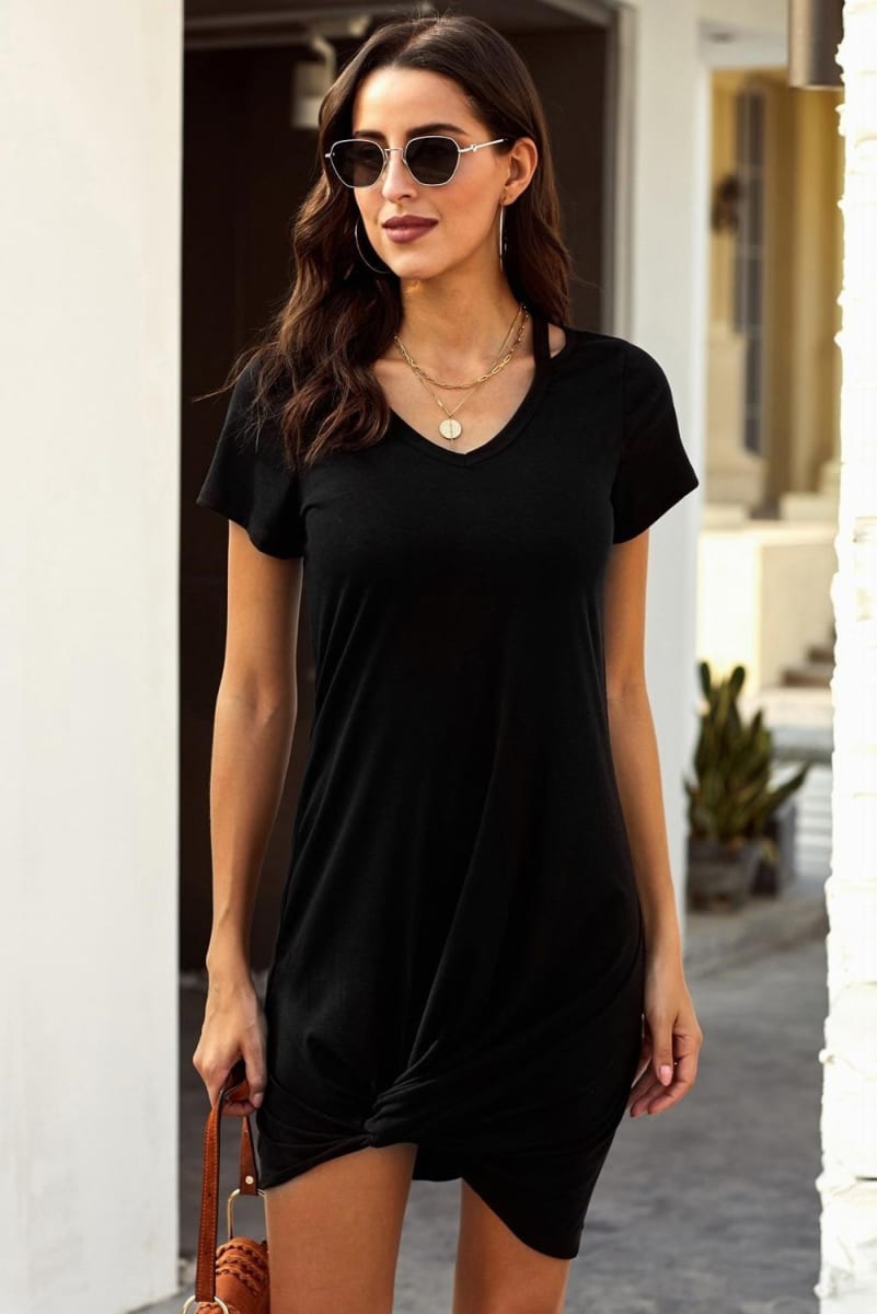 Cutout Knotted T Shirt Dress