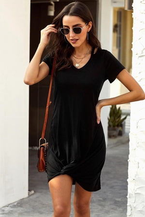 Cutout Knotted T Shirt Dress