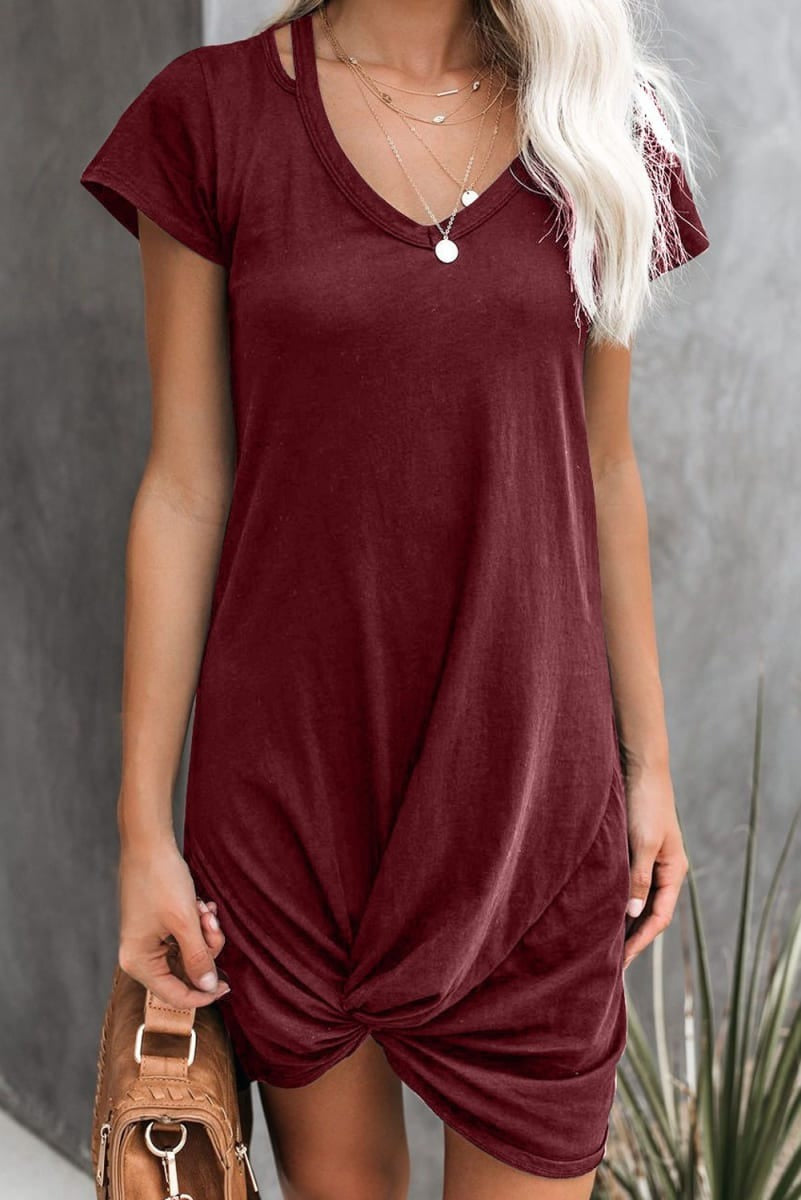 Cutout Knotted T Shirt Dress