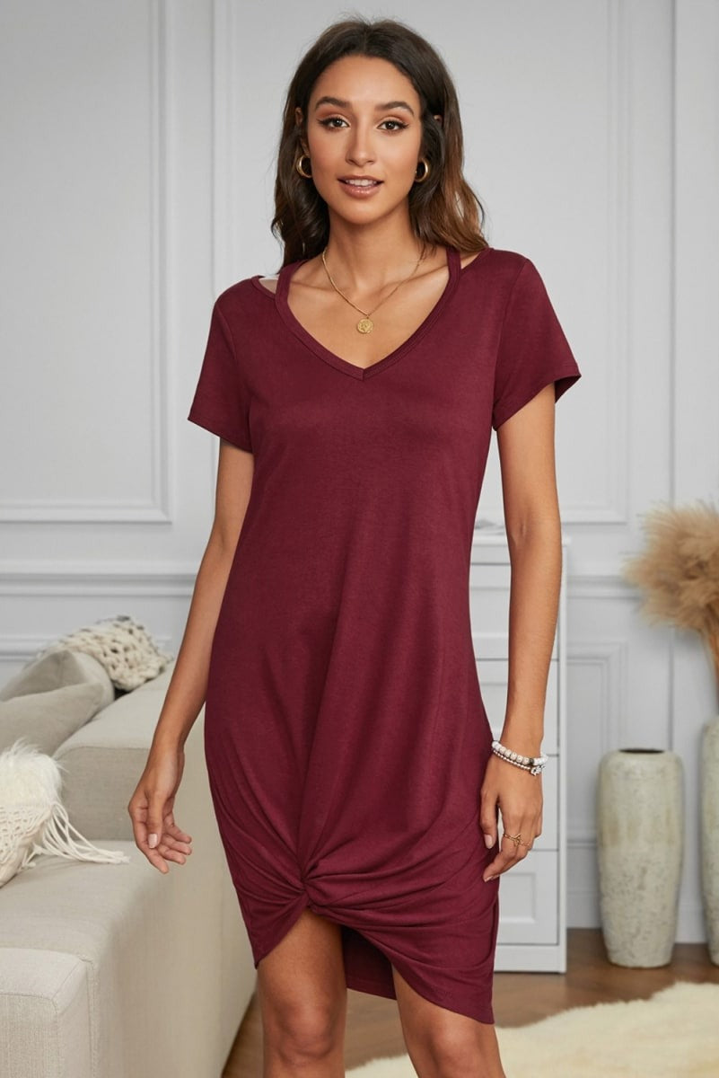 Cutout Knotted T Shirt Dress