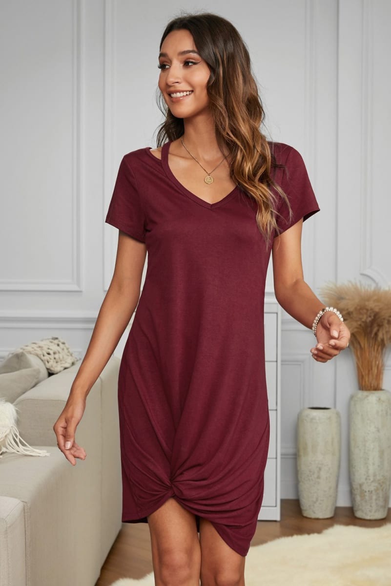 Cutout Knotted T Shirt Dress