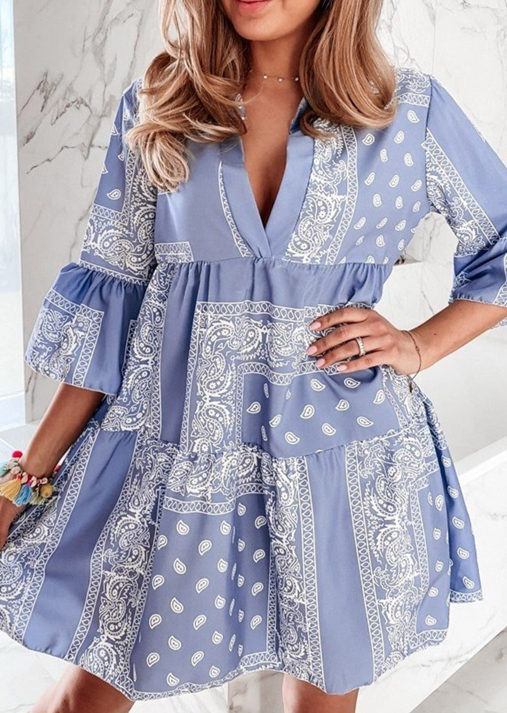 Bandana Print Bell Sleeve Dress