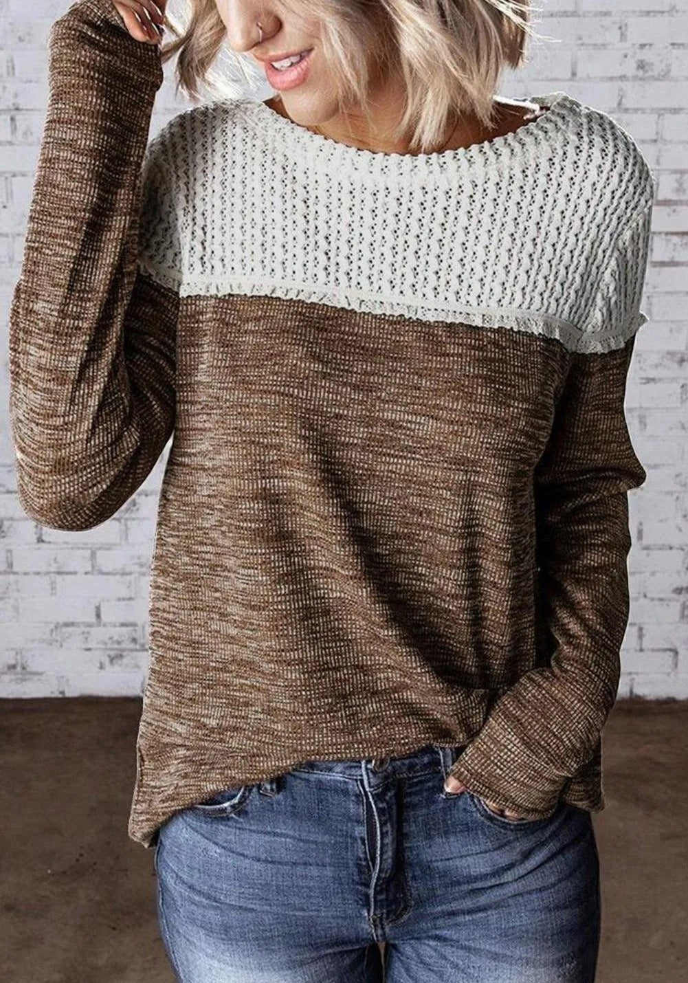 Ultra Soft Crochet Colorblock Knit Top