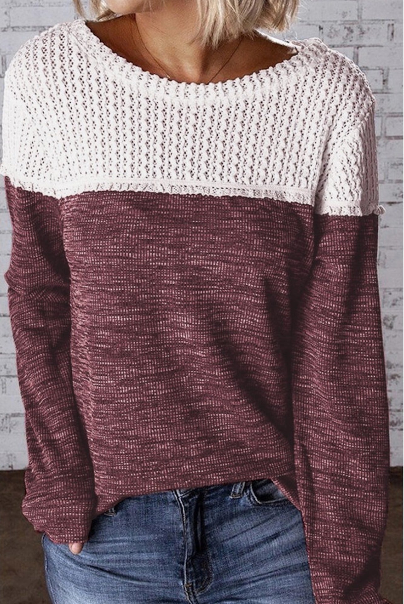 Ultra Soft Crochet Colorblock Knit Top