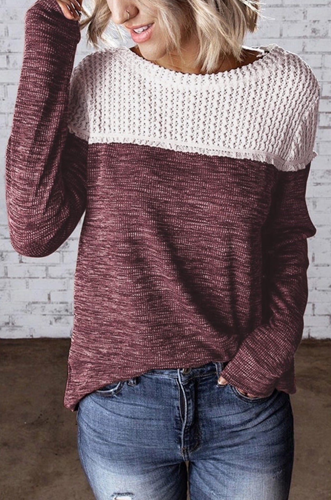 Ultra Soft Crochet Colorblock Knit Top