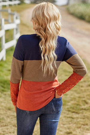 Colorblock Lace Sleeve Top