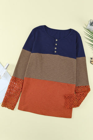 Colorblock Lace Sleeve Top
