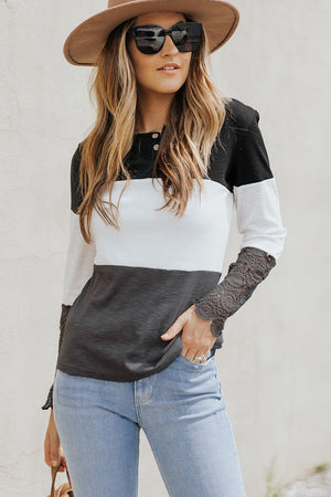 Colorblock Lace Sleeve Top