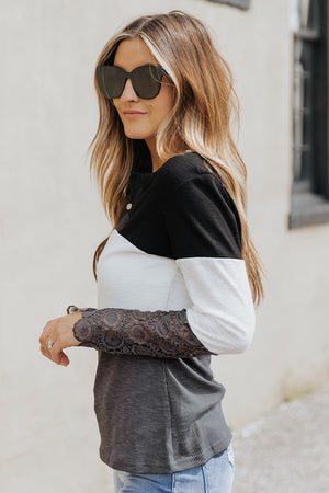 Colorblock Lace Sleeve Top