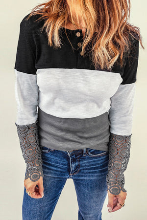 Colorblock Lace Sleeve Top