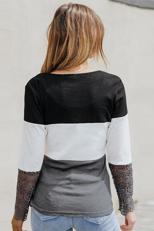 Colorblock Lace Sleeve Top