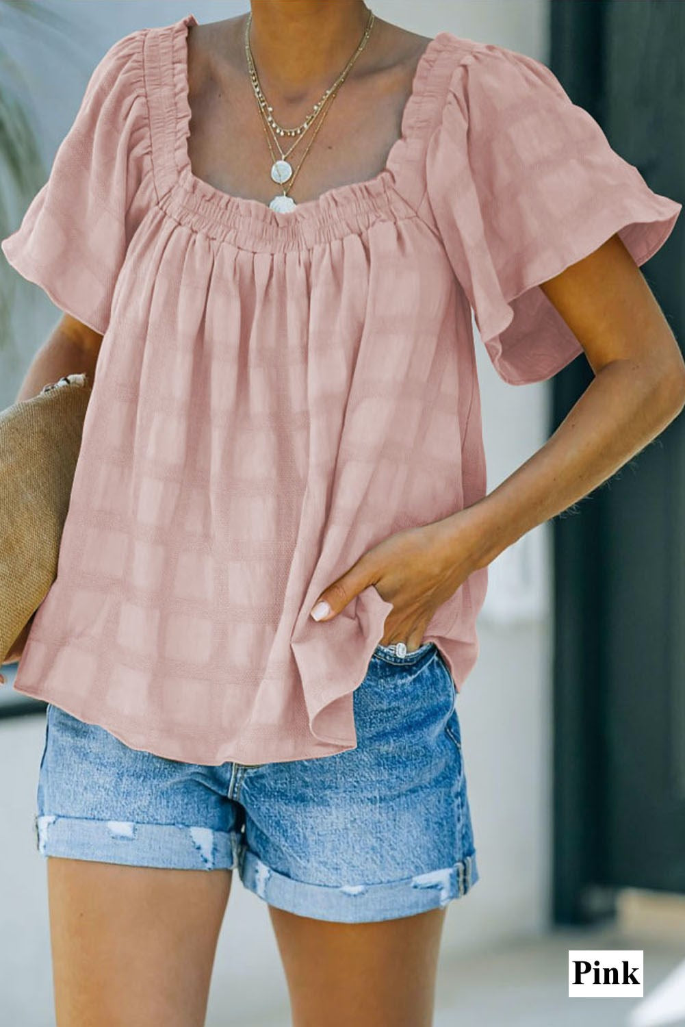 Square Neck Angel Sleeve Top