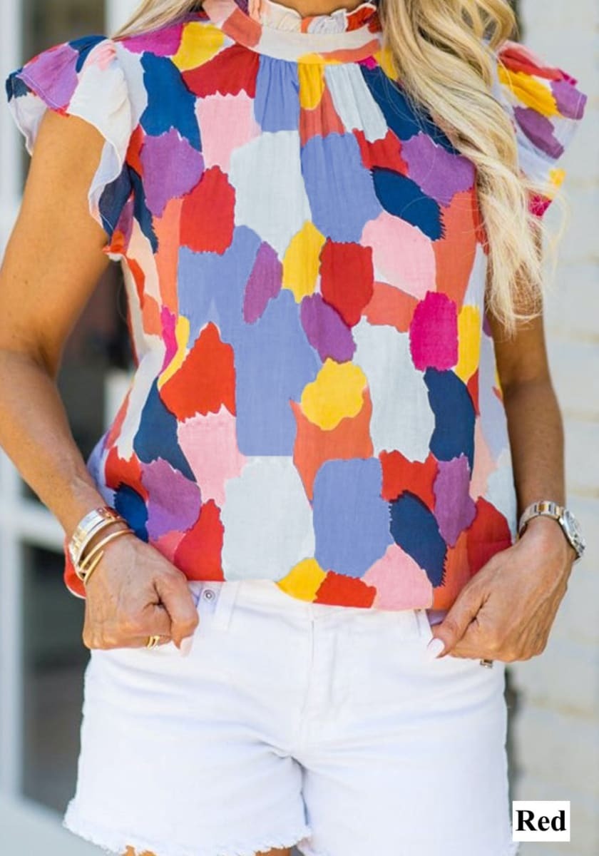 Color Patches Ruffled Top