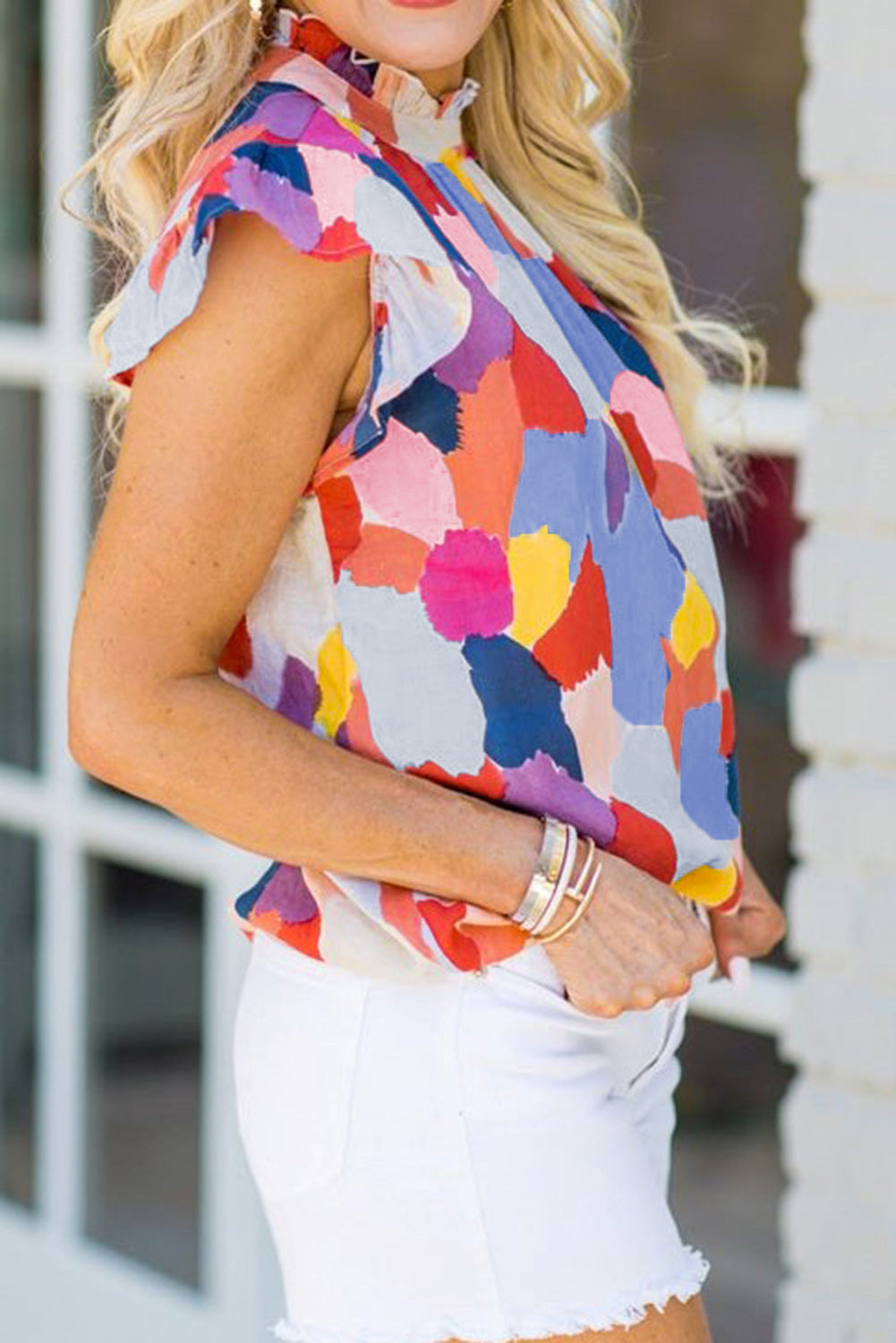 Color Patches Ruffled Top