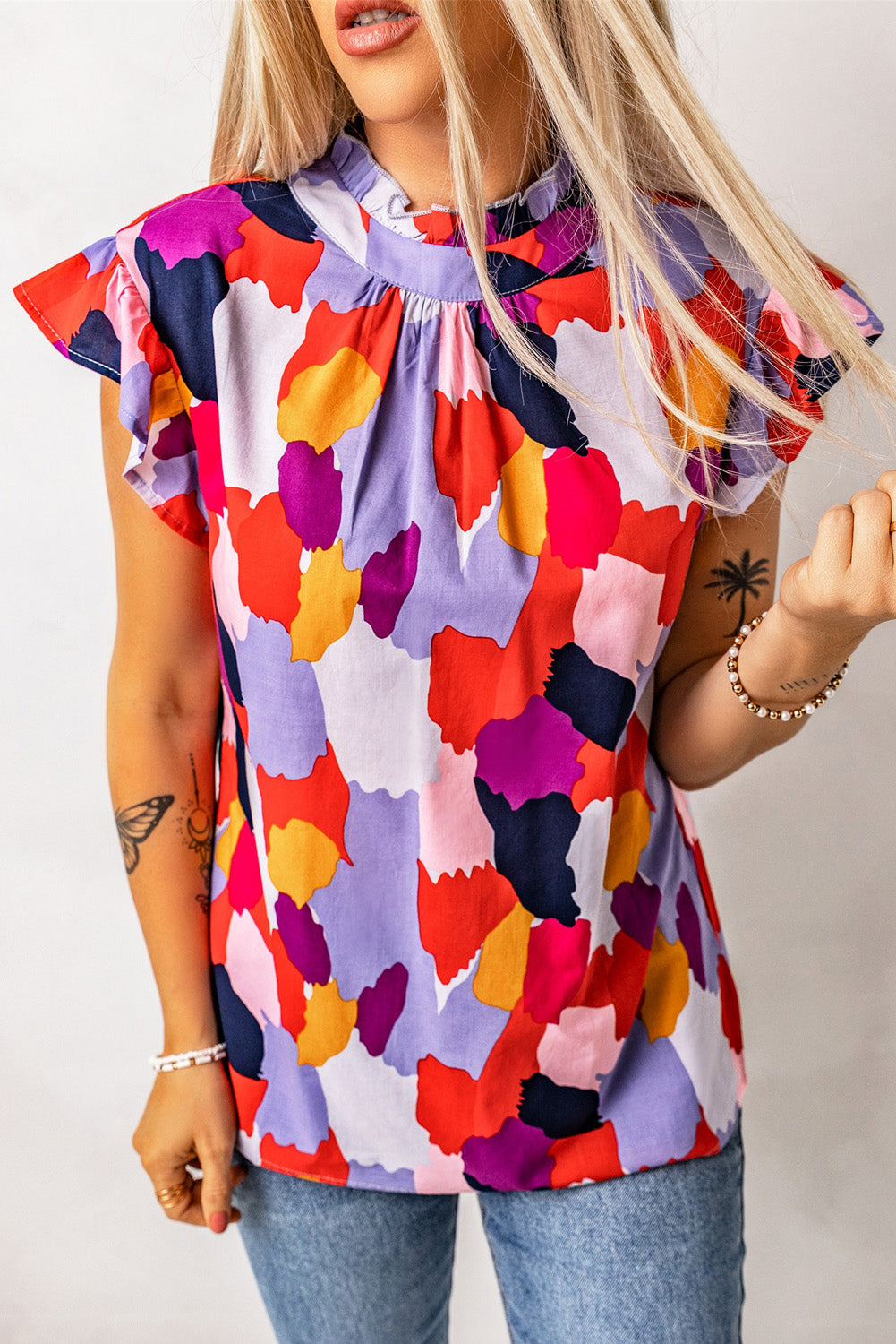 Color Patches Ruffled Top