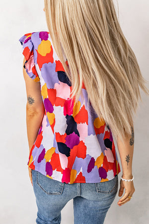 Color Patches Ruffled Top