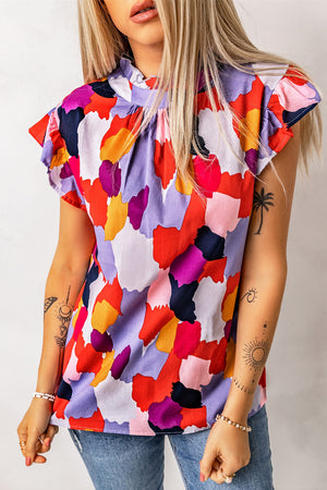 Color Patches Ruffled Top