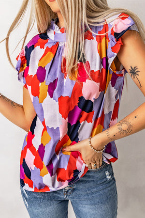 Color Patches Ruffled Top