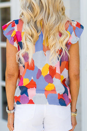 Color Patches Ruffled Top