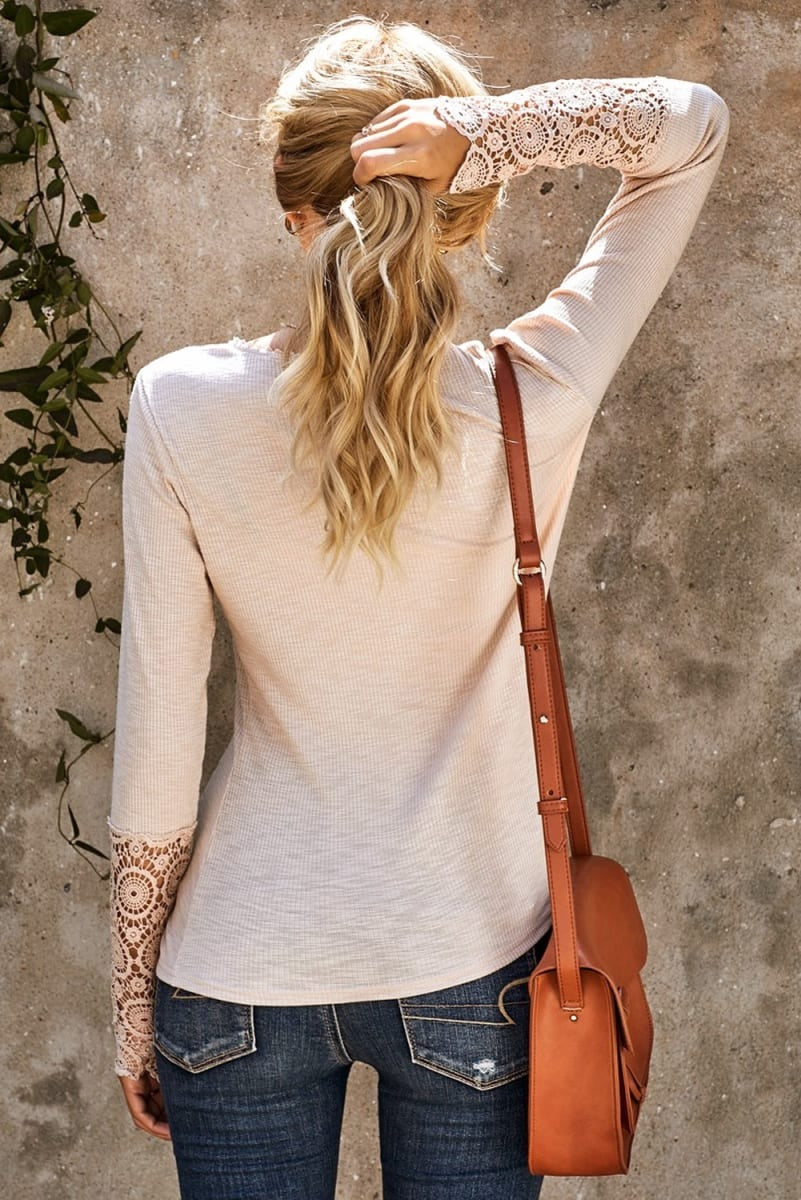 Lace Sleeve Henley Top