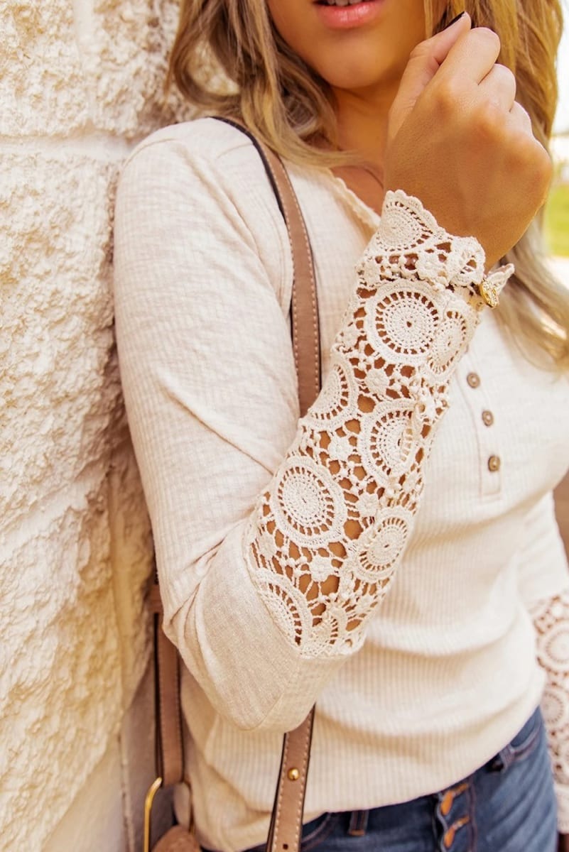 Lace Sleeve Henley Top