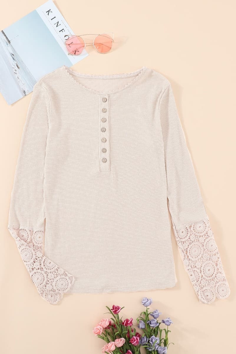 Lace Sleeve Henley Top