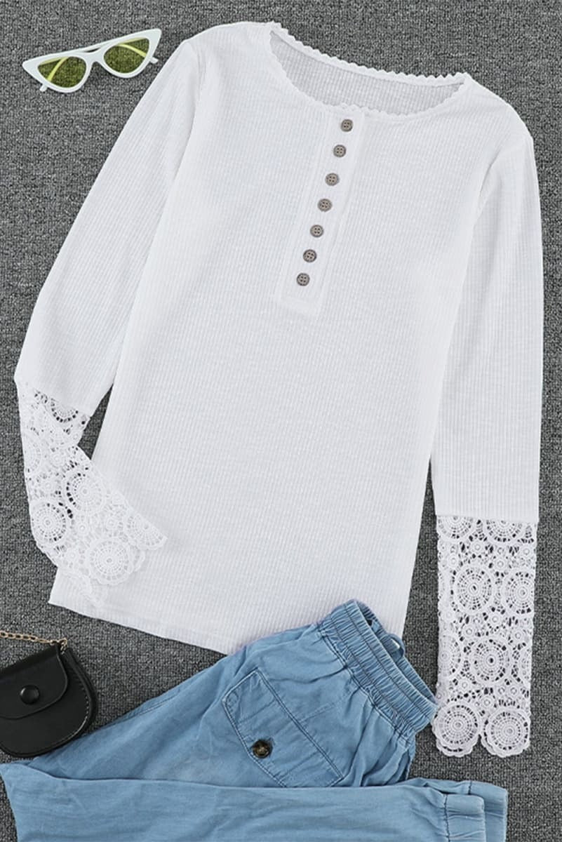 Lace Sleeve Henley Top
