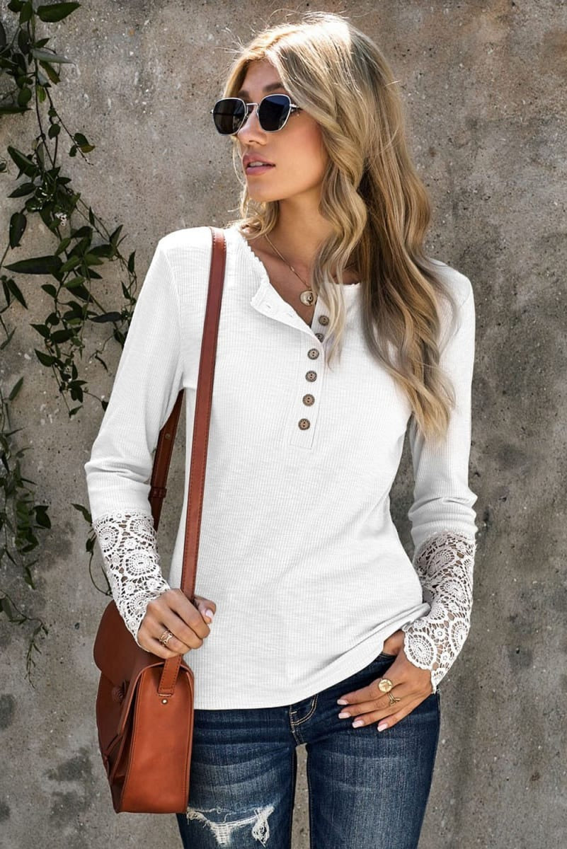 Lace Sleeve Henley Top