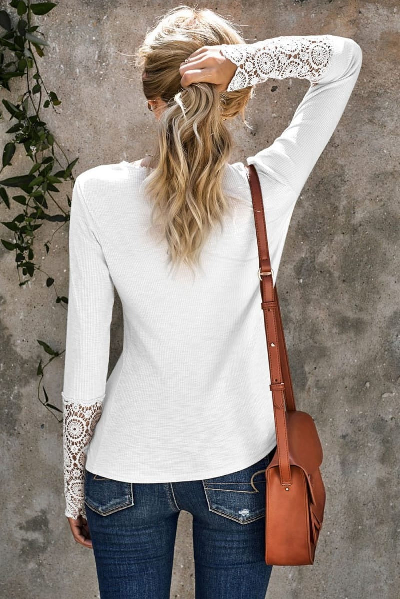 Lace Sleeve Henley Top