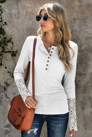 Lace Sleeve Henley Top