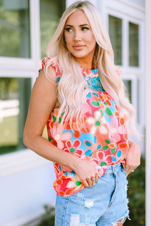 Embroidered Impressionist Daisy Floral Top