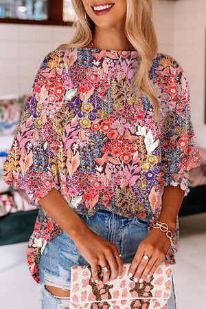 Relaxed Smocked Sleeve Floral Top