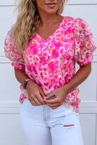 Floral Mesh Ribbon Top