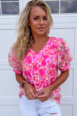 Floral Mesh Ribbon Top