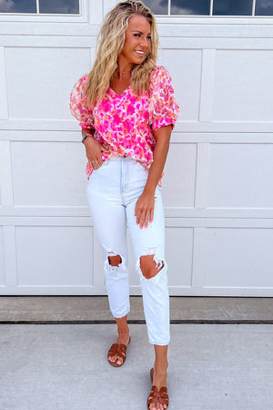 Floral Mesh Ribbon Top