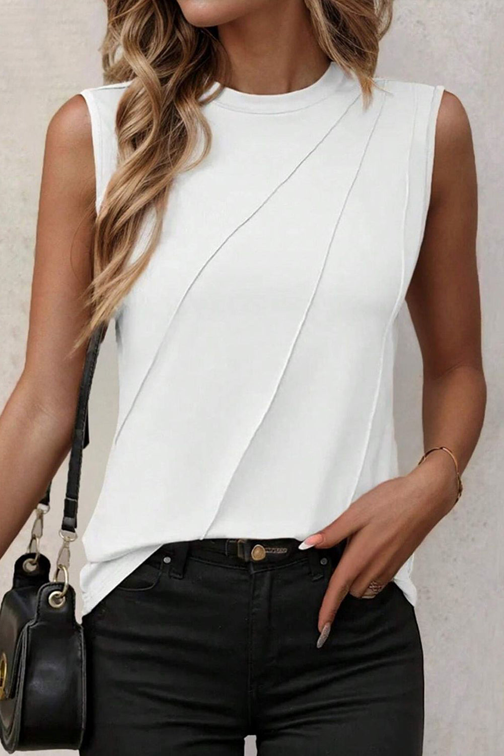 Diagonally Pleated Sleeveless Top