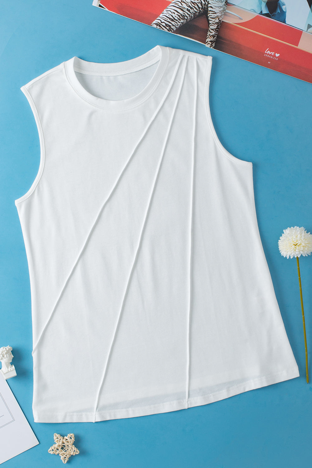 Diagonally Pleated Sleeveless Top