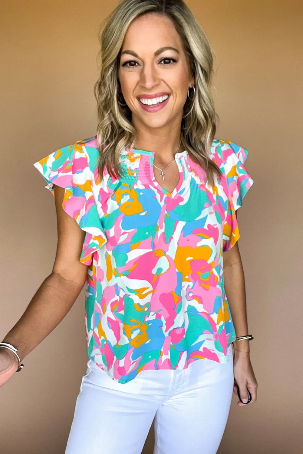 Colorful Abstract Butterfly Sleeve Top